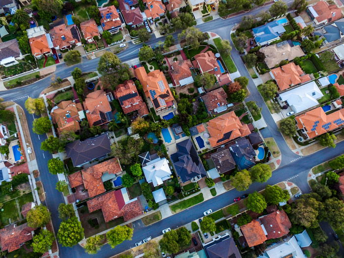 Drone photo of a block of houses