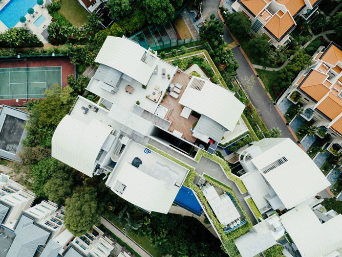 Drone photo of a penthouse apartment