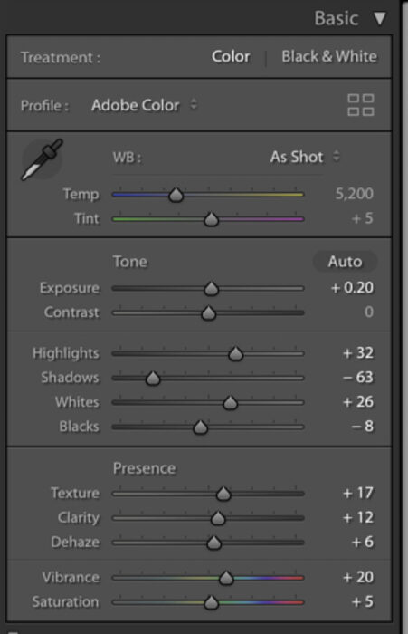 Lightroom color adjustments