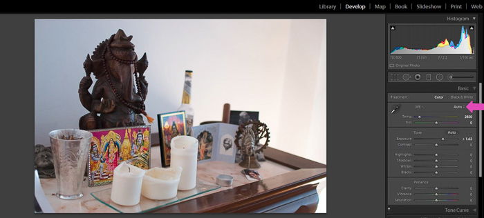 a screenshot of adjusting the white balance of a photo in Lightroom