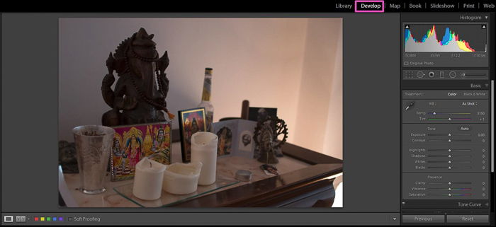 a screenshot of adjusting the white balance of a photo in Lightroom