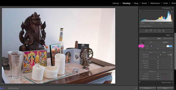 a screenshot of adjusting the white balance of a photo in Lightroom