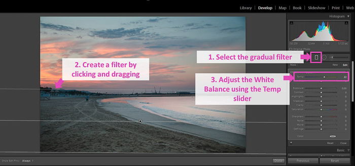 a screenshot of adjusting the white balance of a photo in Lightroom