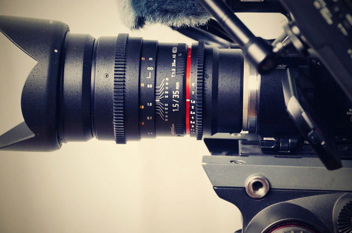 Close-up photo of an anamorphic lens