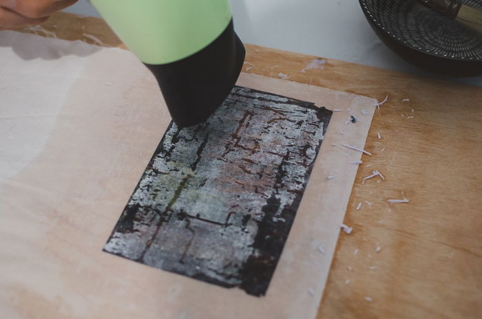 Drying the paper with a hairdryer