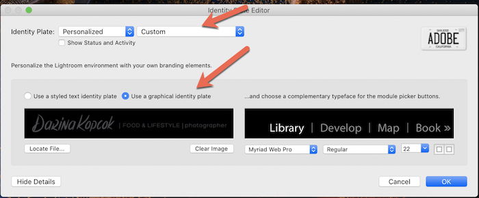 Screenshot of adding your logo in Lightroom