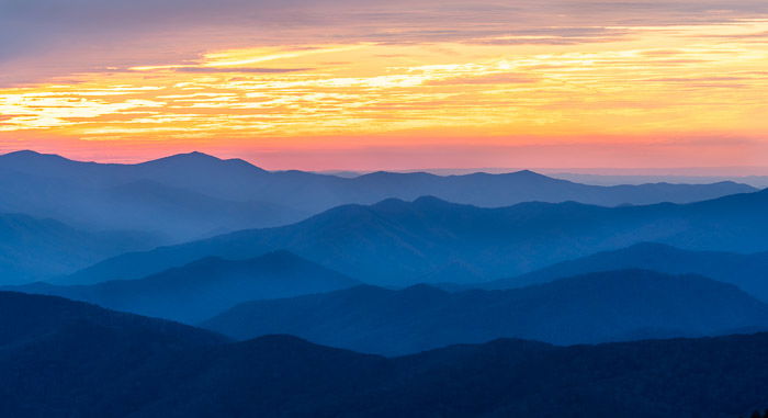 Stunning view of the Smokey Mountains at sunset