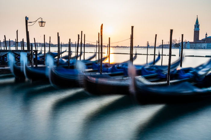 A line of blurry gondolas 