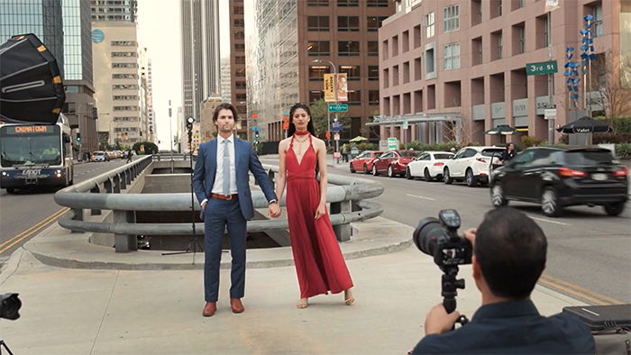 Photo of a couple standing on the streets of LA