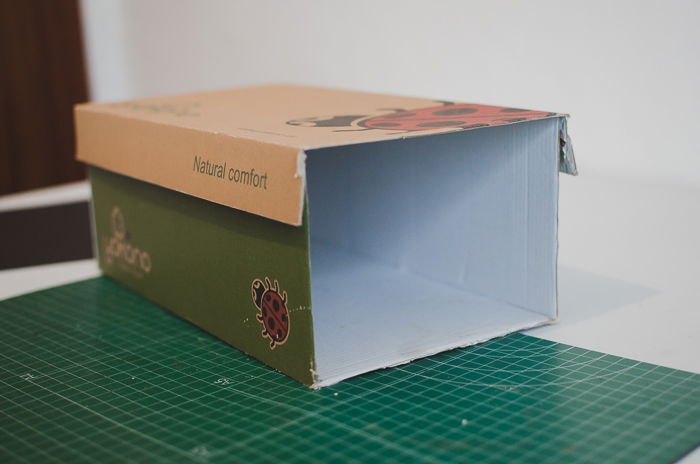 a shoe box with lid cut off