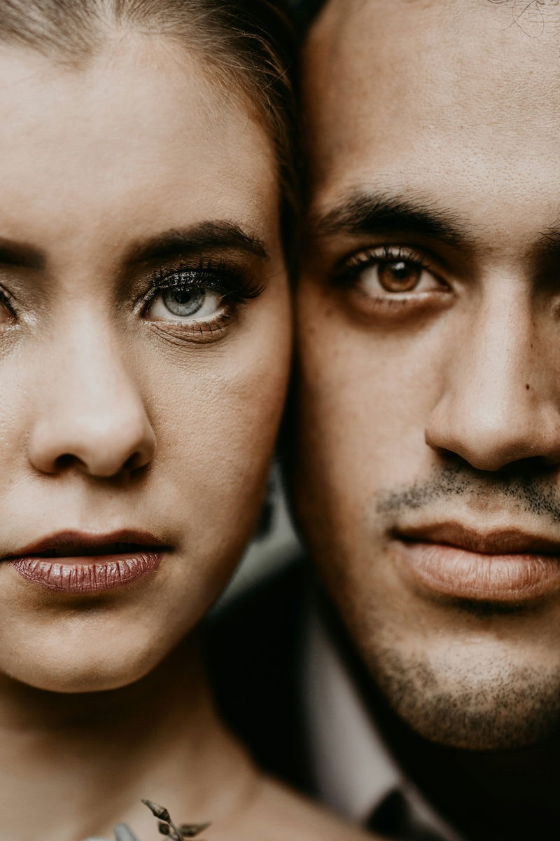 Close-up of two people cheek to cheek for couple poses