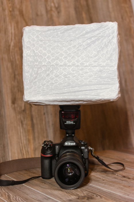 A DiY softbox over a Nikon DSLR