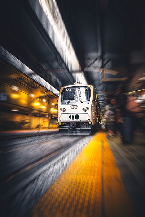 A train moving through a station