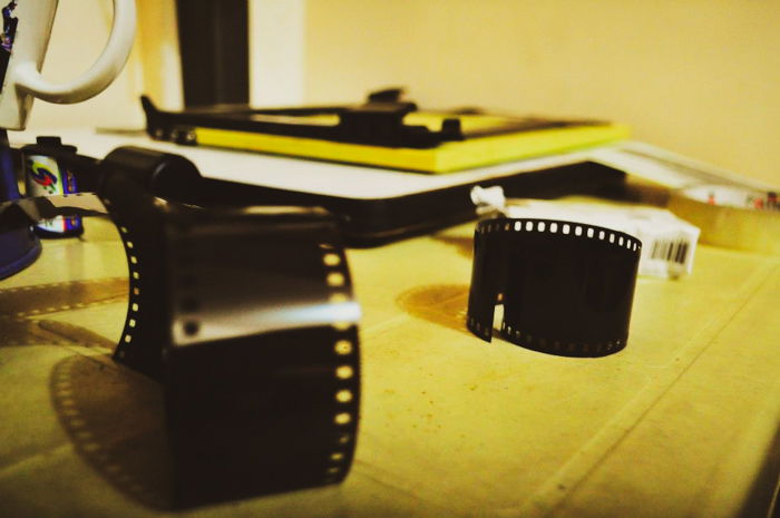 Photography film on a desk