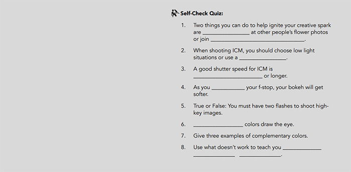 Self-check quiz from Photzy's Fabulous Flowers ebook