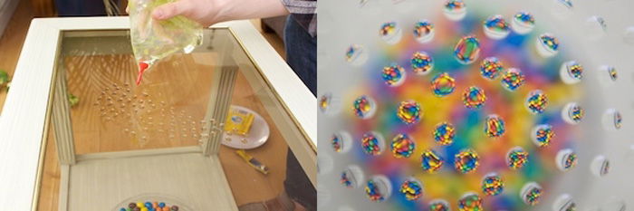 diptych photo of creating water droplets on a glass surface