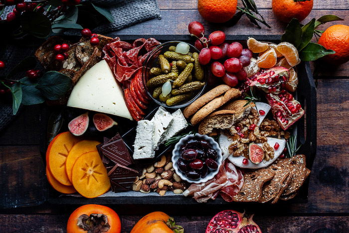 Delicious assortment of different food on a large tray