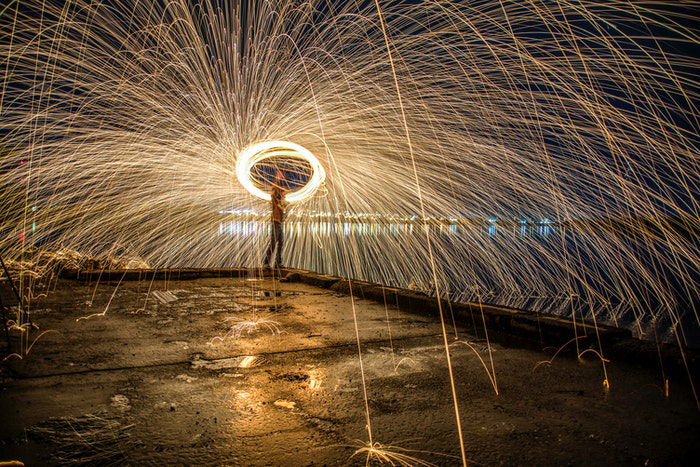 steel wool photography with rain effect