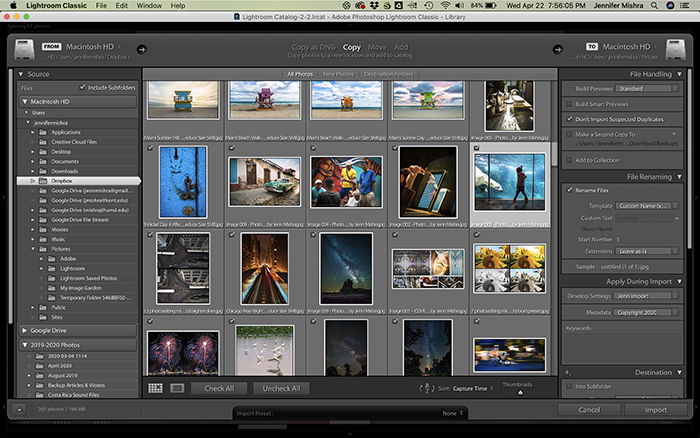 A screenshot of Lightroom import screen