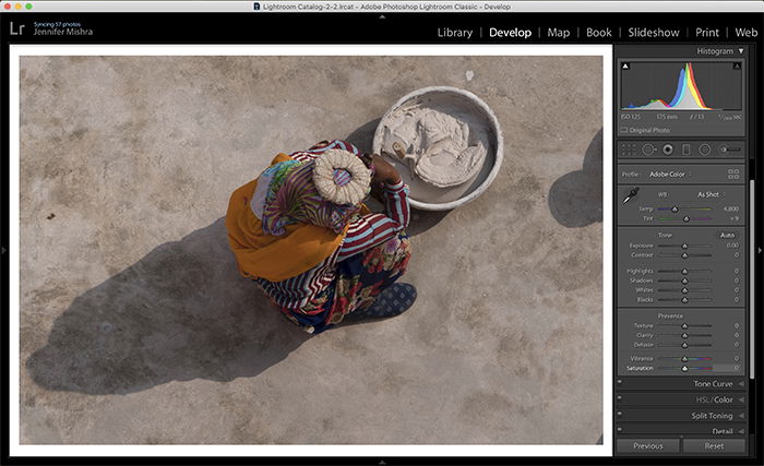 Screenshot of original travel portrait being editing in Lightroom