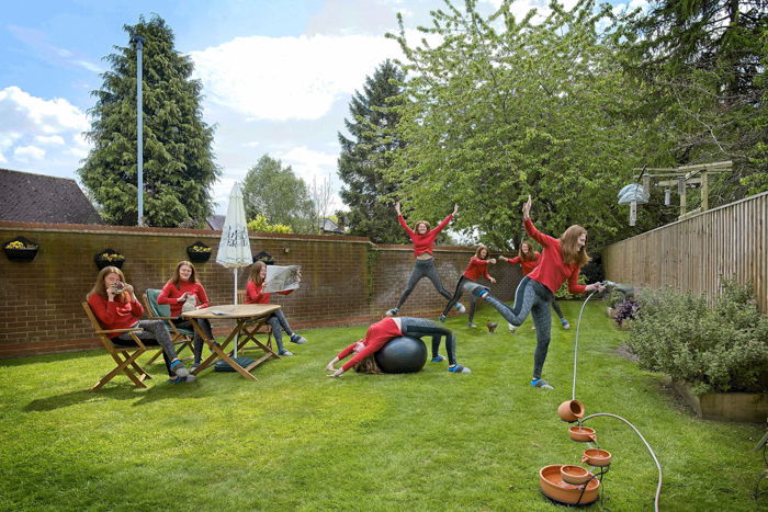 A multiplicity photo of a cloned woman danced around a garden