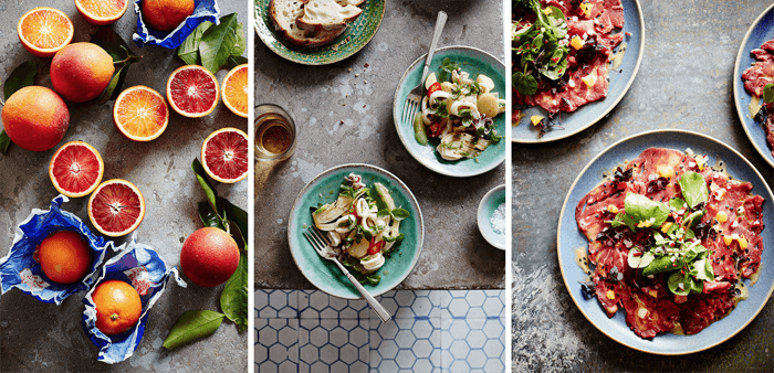 Triptych of overhead food photography