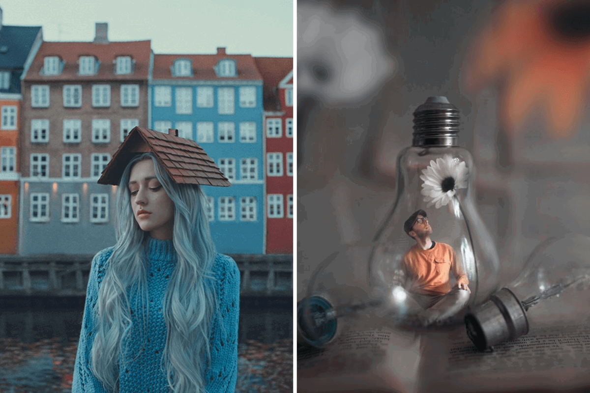 Diptych of two creative self-portraits by Anya Anti and Joel Robison