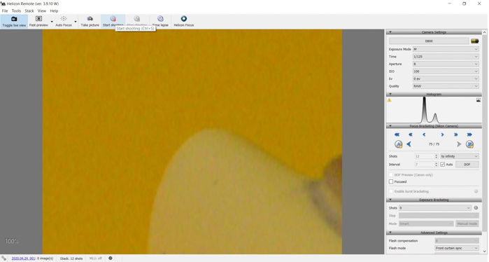 A screenshot of focus stacking in Helicon Soft