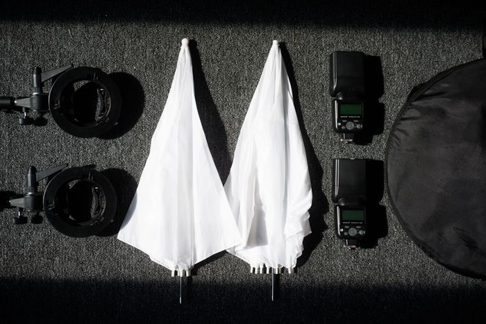 Photography lighting equipment flatlay