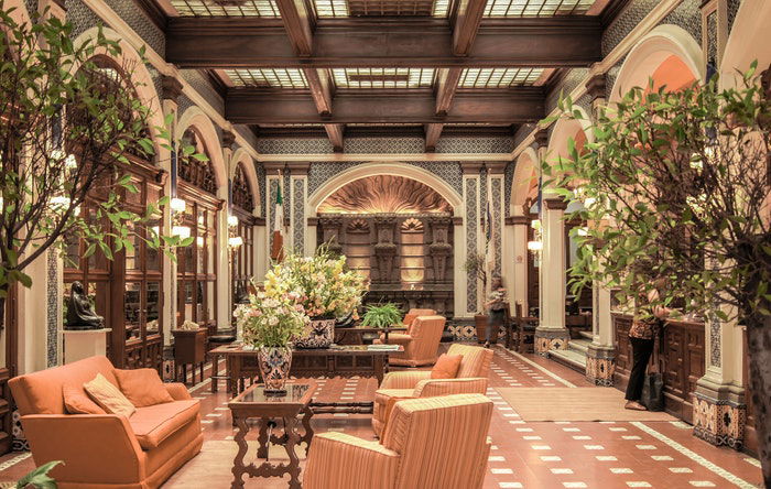 Interior of a lavish hotel lobby