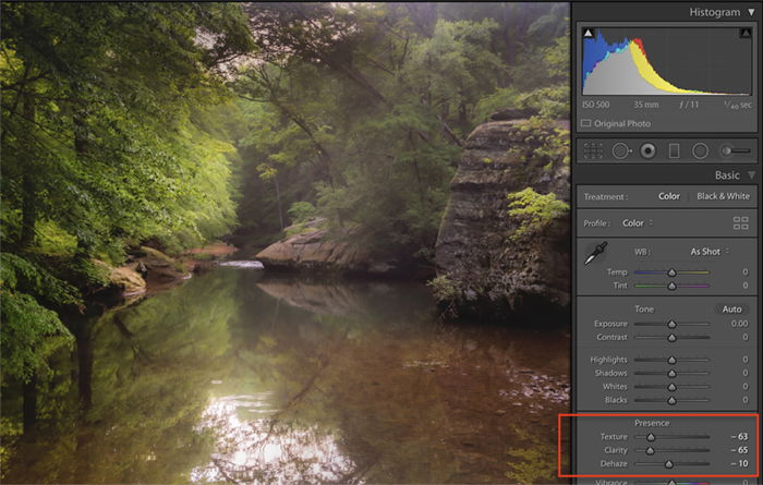 screenshot of creating Orton effect in Lightroom