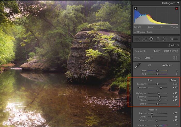 screenshot of creating Orton effect in Lightroom