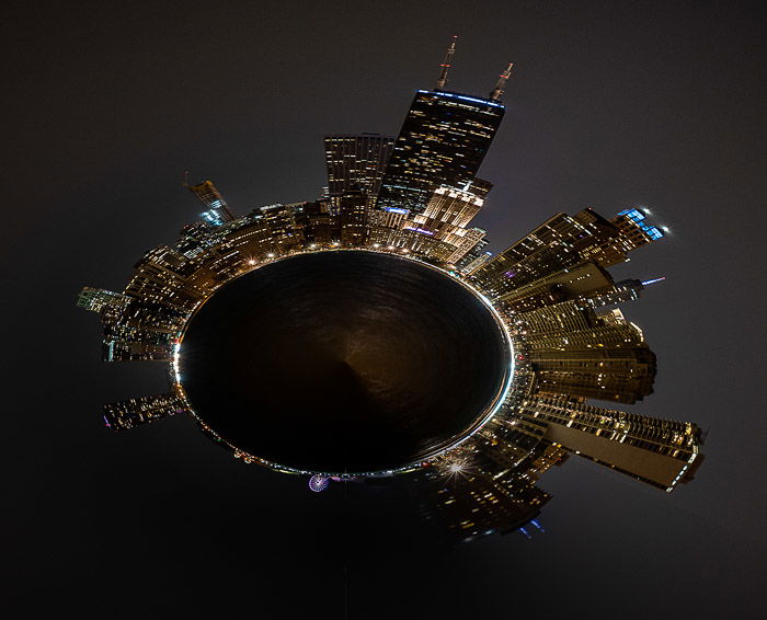 Tiny planet cityscape photo