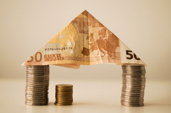 photo of rolls of coins and a 50 euro bill on top of them