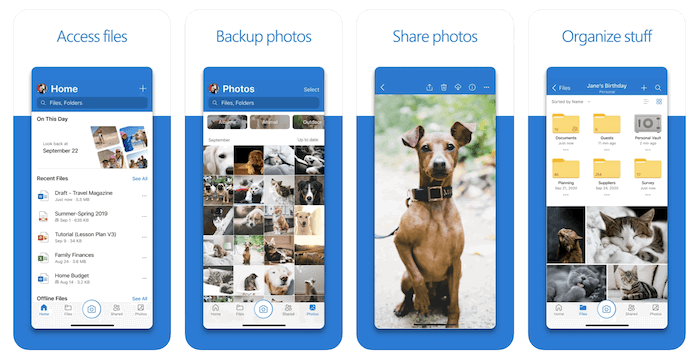 Screenshot of Microsoft Onedrive Photo Storage app's homepage 