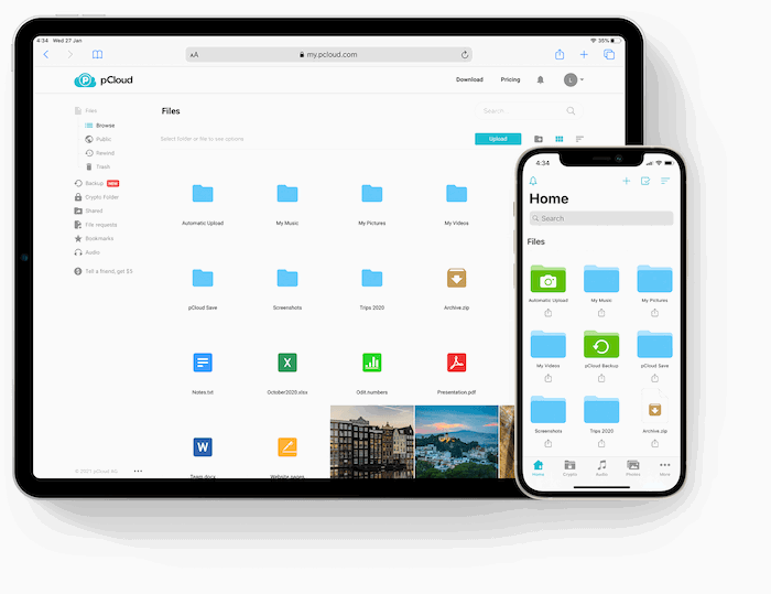 pCloud webpage.