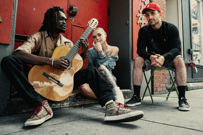 Musicians posing on the street