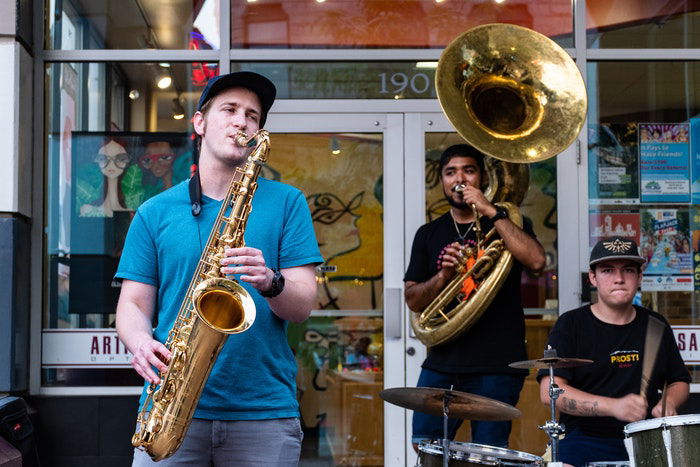 A group of street musicians performing 