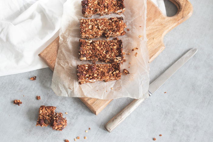 Slices of flapjack on baking paper 