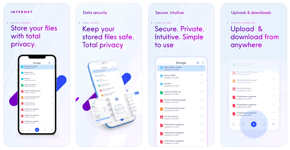 images showing the Internxt application's user interface