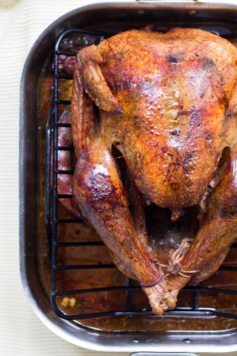 Overhead view of a cooked chicken