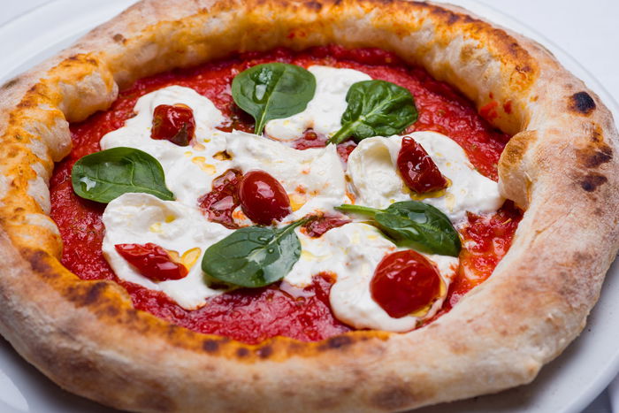 Overhead shot of a pizza