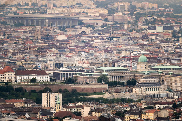 High angle cityscape of Budapest