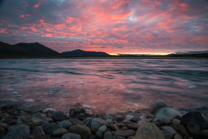 Long exposure coastal landscape at sunset