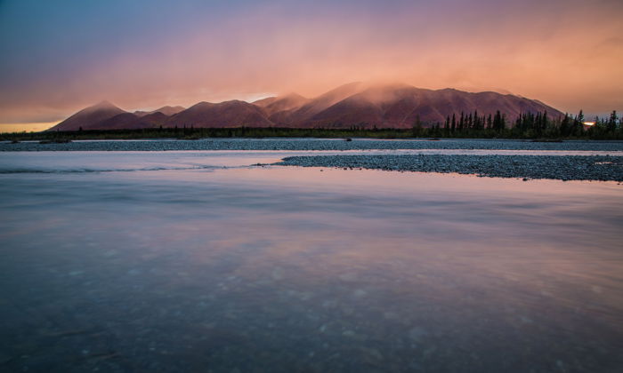 Long exposure coastal landscape at sunset