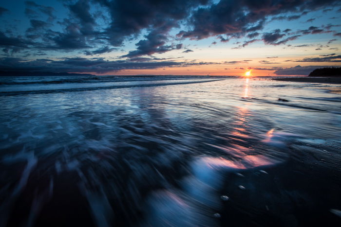 Long exposure coastal landscape at sunset