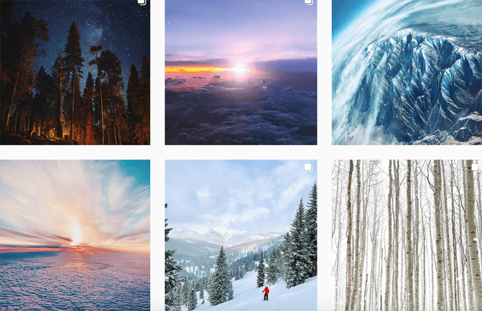 A collage of six images displaying natural scenary. 