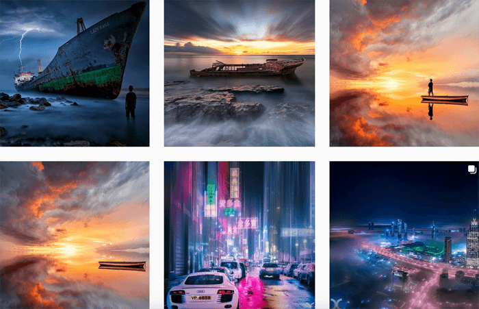 A collage of six photos of natural scenary and cities. 