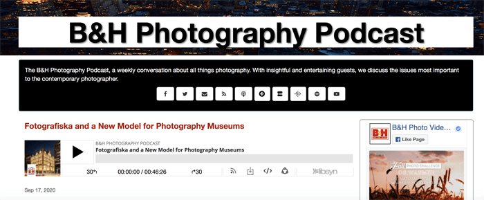 Screenshot of b&h photography podcast playing in an app