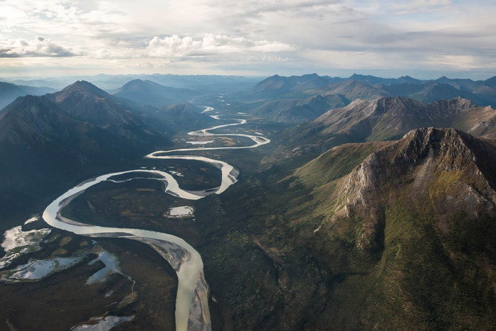 Beautiful mountainous landscape shot from the air